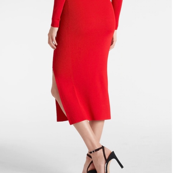 ISO XXS Red Express Body Contour Side Slit Midi Sweater Pencil Skirt - Picture 4 of 6